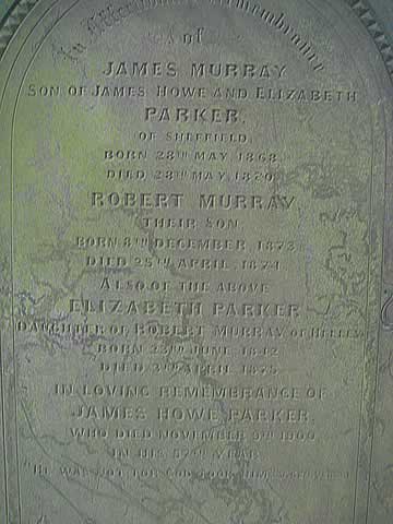 Gravestone of James Howe Parker's children and first wife. Copyright David Tonks.